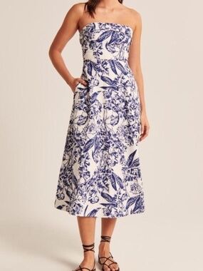 Strapless Linen-Blend Midi Dress